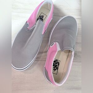 Vans Women's Pink and Gray Slip-On Sneakers